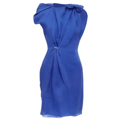 Lanvin Silk Asymmetric Bow Knot Hook Drape Dress In Blue