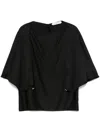 Lanvin Openwork Sleeves Silk Top In Black