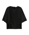 Lanvin Openwork Sleeves Silk Top In Black