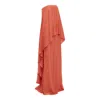 Lanvin Silk Burnt Strapless Tie Column Maxi Gown In Red