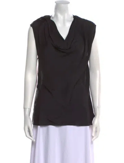 Pre-owned Lanvin Silk Cowl Neck Top In Black