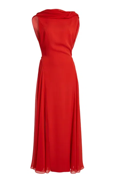 Lanvin Silk Draped Back Midi Dress In Red