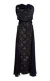 Lanvin Silk Embroidered Draped Panel Dress In Black