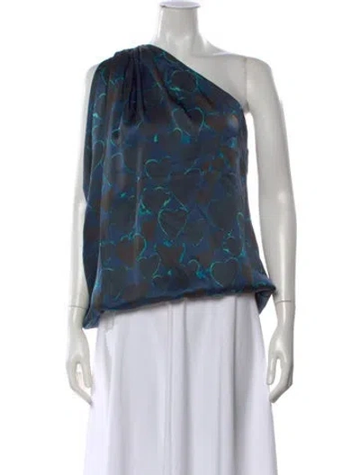 Pre-owned Lanvin Silk Floral Print Blouse In Blue
