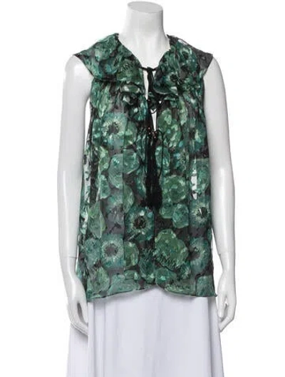 Pre-owned Lanvin Silk Floral Print Blouse In Green