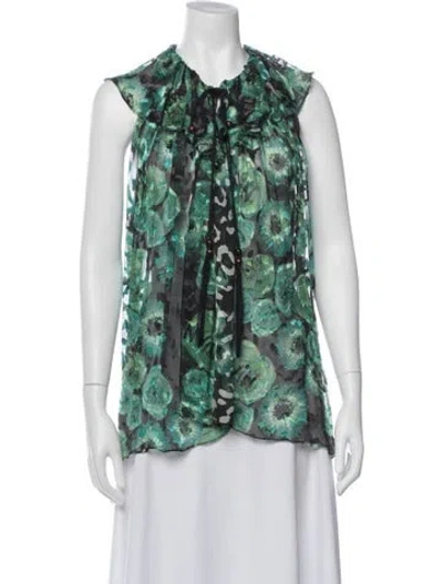 Pre-owned Lanvin Silk Floral Print Blouse In Green