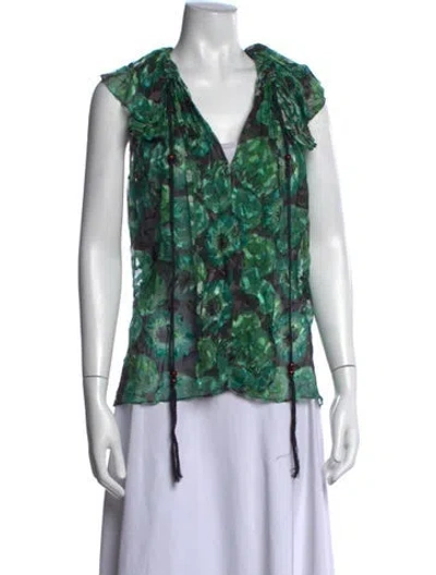 Pre-owned Lanvin Silk Floral Print Blouse In Green