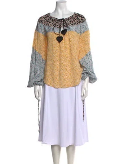 Pre-owned Lanvin Silk Floral Print Blouse In Multi