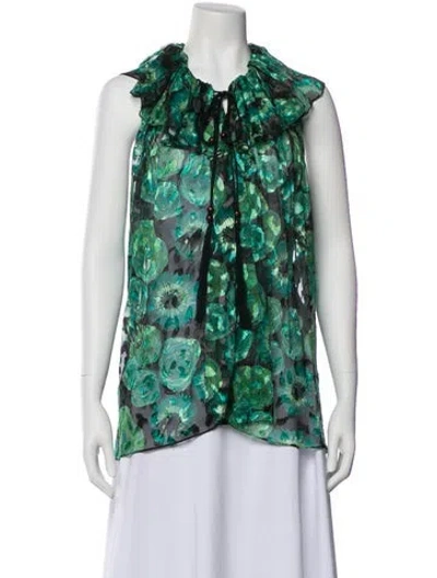 Pre-owned Lanvin Silk Floral Print Blouse W/ Tags In Green