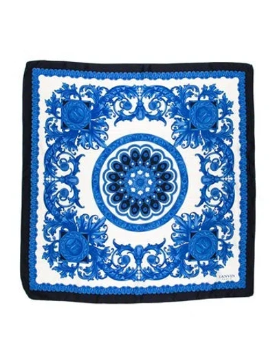 Pre-owned Lanvin Silk Floral Print Scarf In Blue