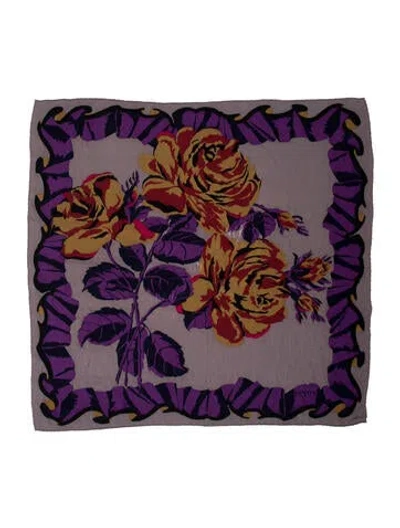 Pre-owned Lanvin Silk Floral Print Scarf In Gray