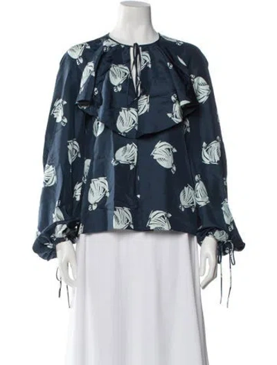 Pre-owned Lanvin Silk Graphic Print Blouse In Blue