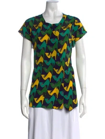 Pre-owned Lanvin Silk Graphic Print Top In Blue