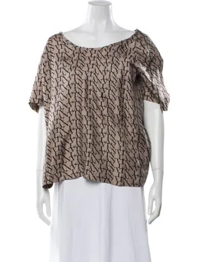 Pre-owned Lanvin Silk Graphic Print Top In Brown