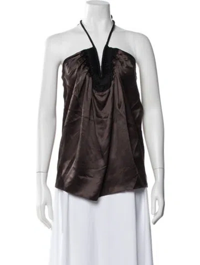Pre-owned Lanvin Silk Halterneck Top In Brown