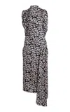 Lanvin Silk High-neck Wrap Midi Dress In Black