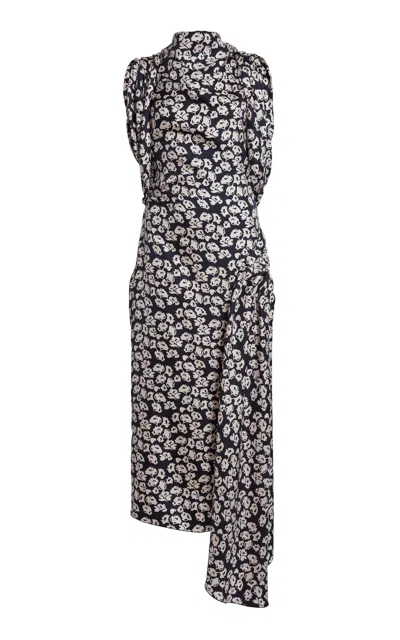 Lanvin Silk High-neck Wrap Midi Dress In Black