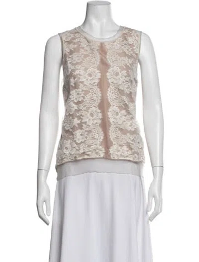 Pre-owned Lanvin Silk Lace Pattern Top In Neutrals