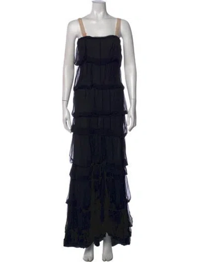 Pre-owned Lanvin Silk Long Dress In Black