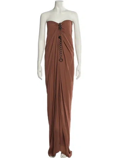 Pre-owned Lanvin Silk Long Dress In Brown
