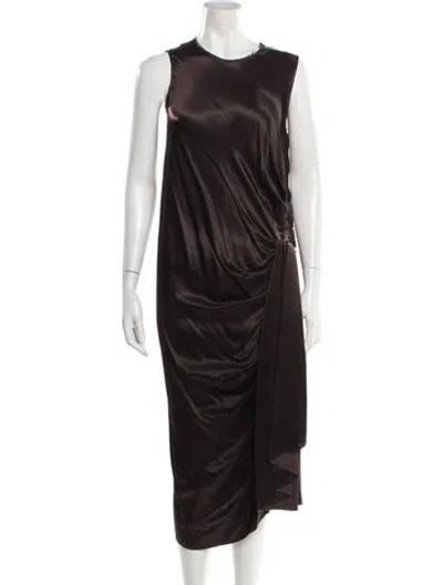 Pre-owned Lanvin Silk Long Dress In Brown