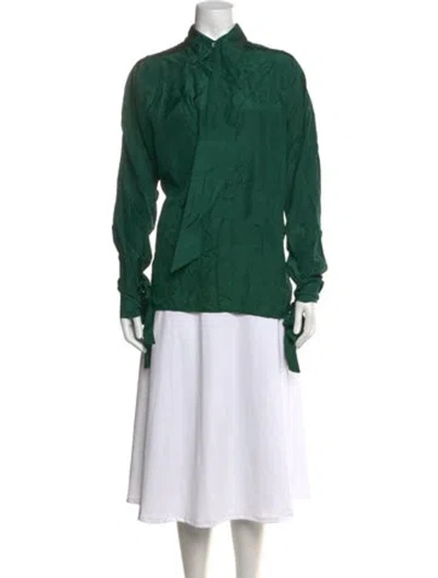 Pre-owned Lanvin Silk Long Sleeve Blouse In Green