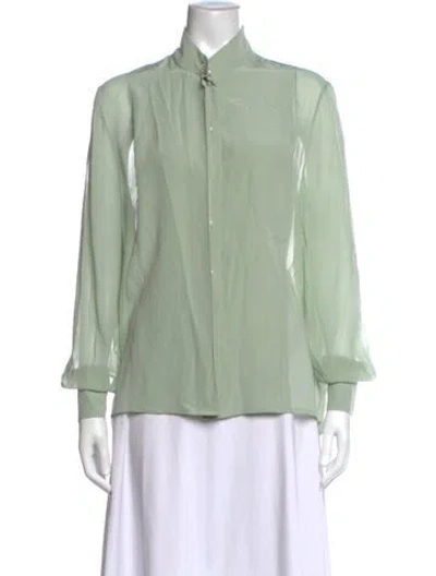 Pre-owned Lanvin Silk Long Sleeve Blouse In Green