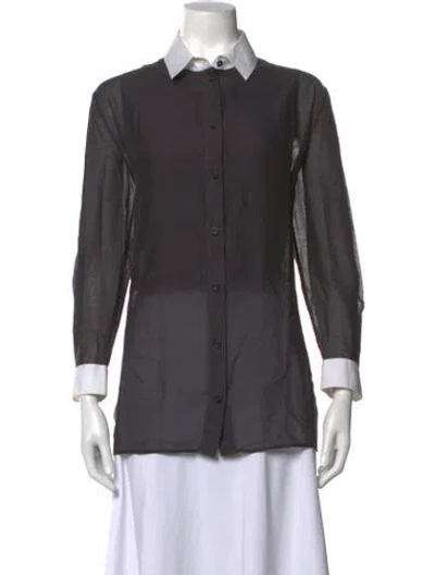 Pre-owned Lanvin Silk Long Sleeve Blouse In Grey