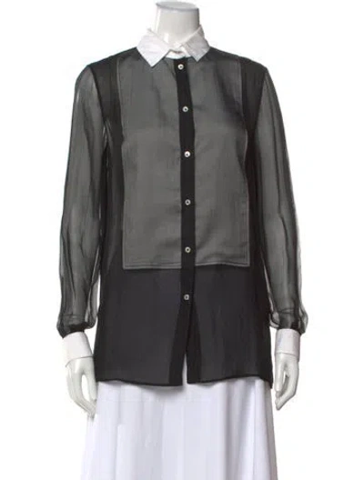 Pre-owned Lanvin Silk Long Sleeve Button-up Top In Gray