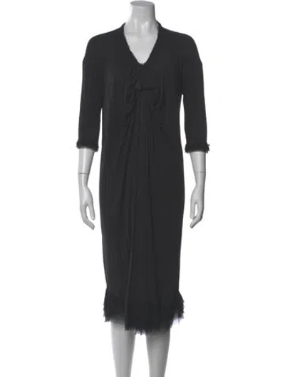 Pre-owned Lanvin Silk Midi Length Dress In Gray