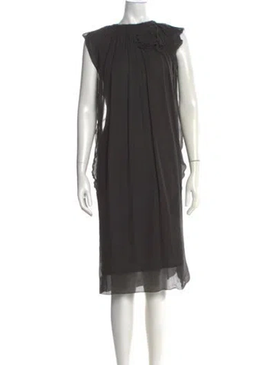 Pre-owned Lanvin Silk Midi Length Dress In Gray