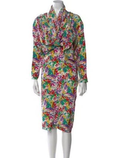 Pre-owned Lanvin Silk Midi Length Dress In Multicolor