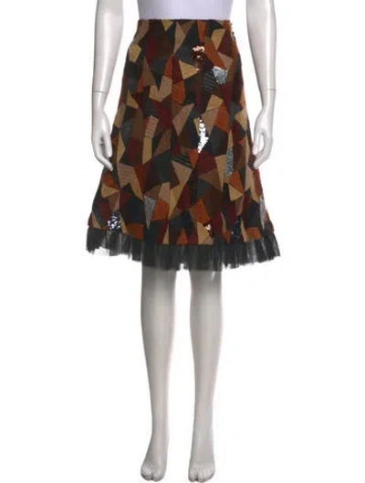 Pre-owned Lanvin Silk Midi Length Skirt In Brown