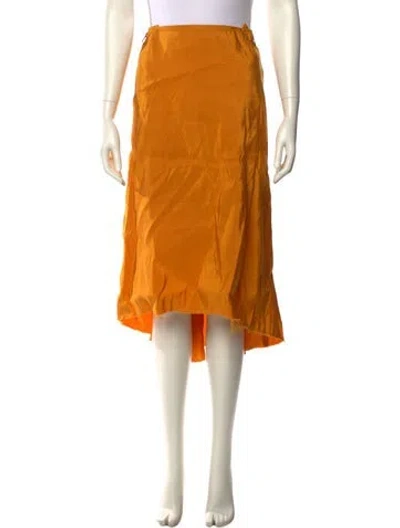 Pre-owned Lanvin Silk Midi Length Skirt In Yellow