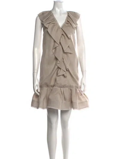 Pre-owned Lanvin Silk Mini Dress In Neutrals