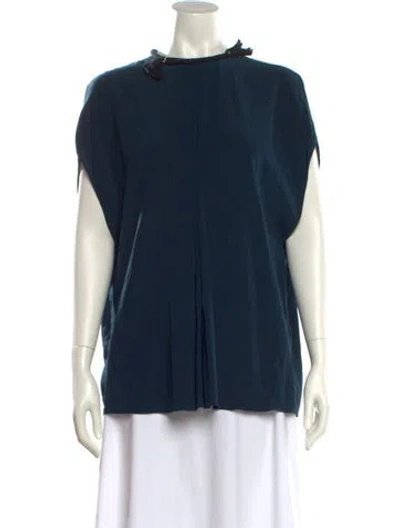 Pre-owned Lanvin Silk Mock Neck Blouse In Blue