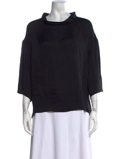 Pre-owned Lanvin Silk Mock Neck Top In Black