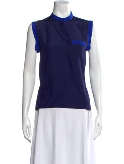 Pre-owned Lanvin Silk Mock Neck Top In Blue