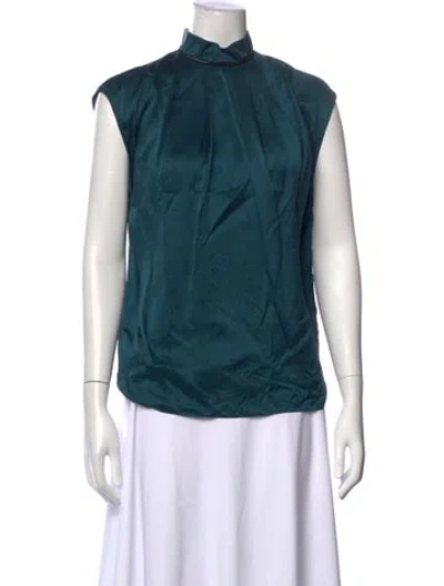 Pre-owned Lanvin Silk Mock Neck Top In Blue