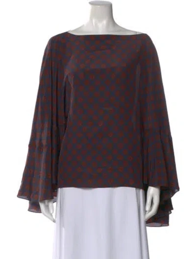 Pre-owned Lanvin Silk Patterned Blouse W/ Tags In Blue