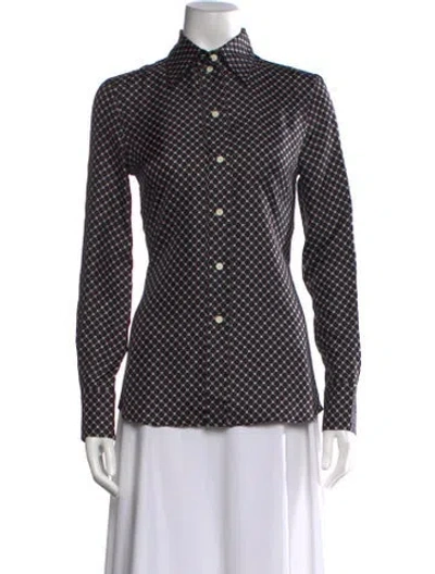 Pre-owned Lanvin Silk Patterned Button-up Top In Black