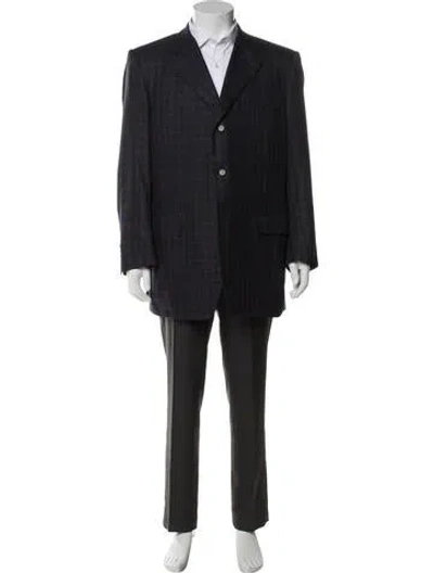 Pre-owned Lanvin Silk Plaid Print Blazer In Gray