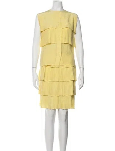 Pre-owned Lanvin Silk Pleated Accents Skirt Set In Yellow