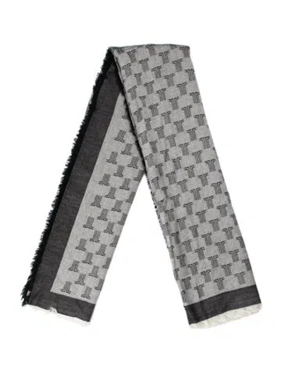 Pre-owned Lanvin Silk Printed Scarf W/ Tags In Gray
