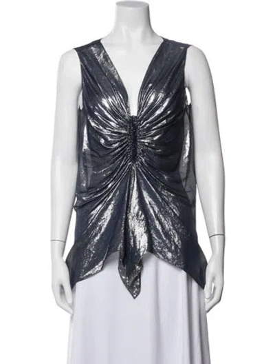 Pre-owned Lanvin Silk Printed Top In Blue