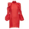 Lanvin Silk Puff Sleeve Mini Dress In Red