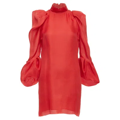 Lanvin Silk Puff Sleeve Mini Dress In Red