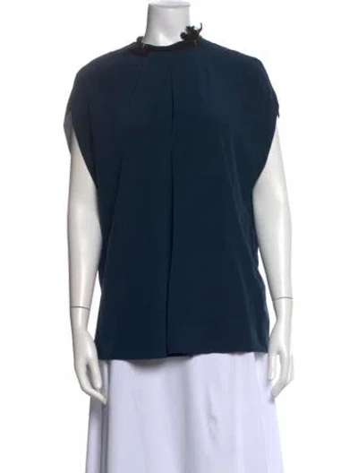 Pre-owned Lanvin Silk Scoop Neck Blouse In Blue