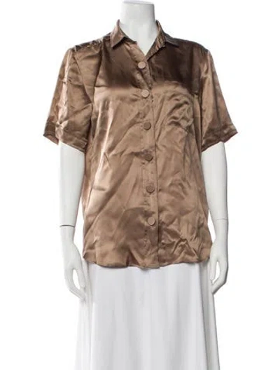 Pre-owned Lanvin Silk Short Sleeve Blouse In Brown