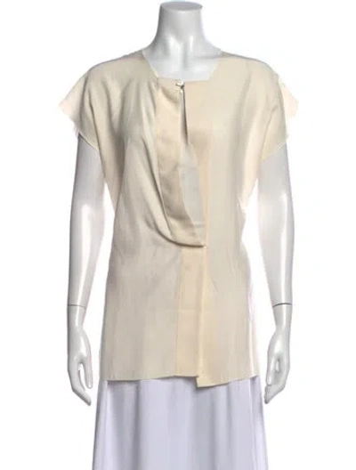 Pre-owned Lanvin Silk Square Neckline Top In White
